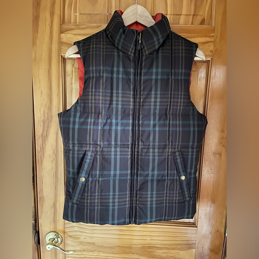 RALPH LAUREN Truly Reversible Down vest brown plaid and orange small or medium